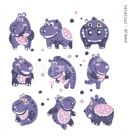 Stylized Hippo With Polka-Dotted Pattern Set Of 29158191