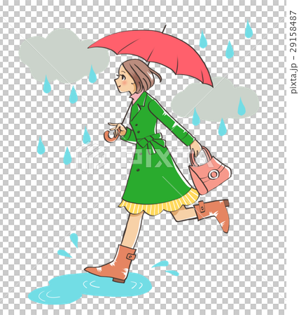 雨の日の女性 楽しい のイラスト素材