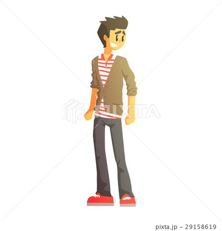 Guy In Polo T-Shirt, Cardingan And Trainers, Young Guy In Polo T-Shirt, Cardingan And Trainers, Young 29158619