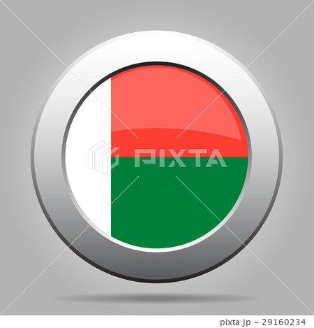 Flag of Madagascar. Shiny metal gray round button.