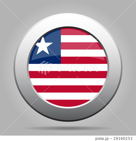 Flag of Liberia. Shiny metal gray round button.