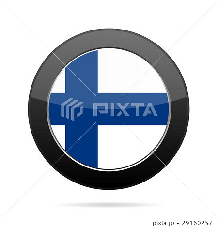 Flag of Finland. Shiny black round button.