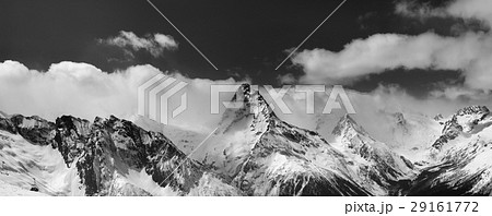 Black and white panorama of snow mountain in cloud Black and white panorama of snow mountain in cloud 29161772