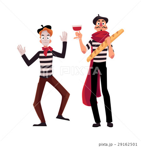 Two French mimes in traditional costumes, wine and 29162501