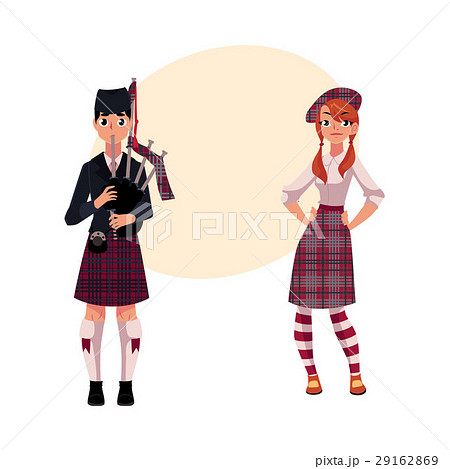 Bagpiper, piper and Scottish girl in national 29162869