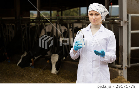 Veterinarian standing with test bottle Veterinarian standing with test bottle 29171778