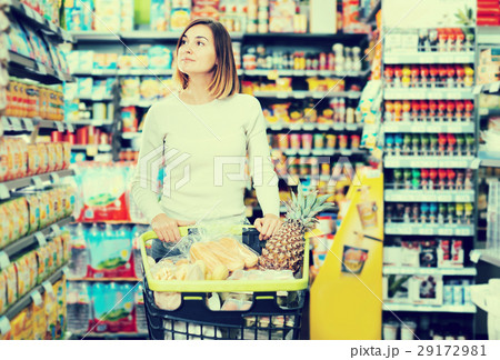 Woman doing shopping with shopping cart 29172981