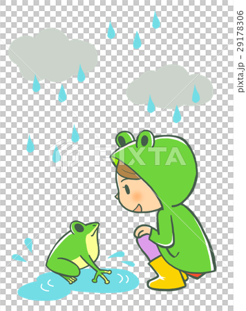 插图素材: 下雨天(青蛙和孩子)