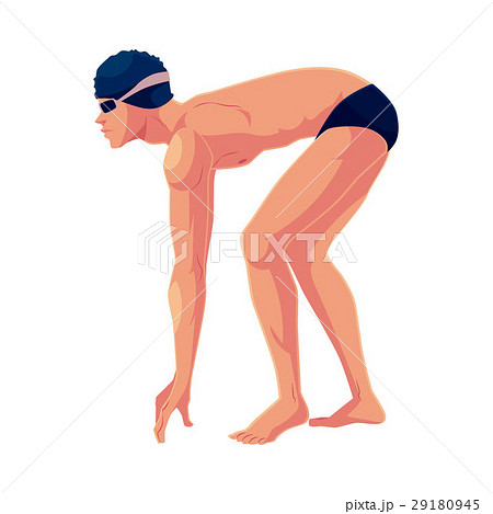 Male swimmer in starting position, ready do dive 29180945