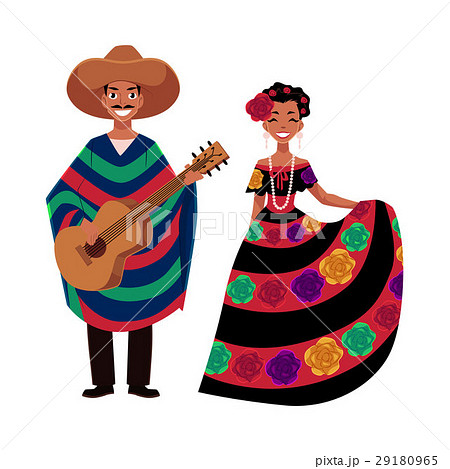 Mexican Man And Woman In Traditional Nationalのイラスト素材