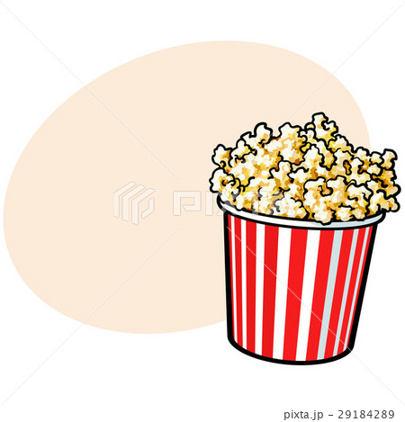 Cinema popcorn in a big red and white striped 29184289