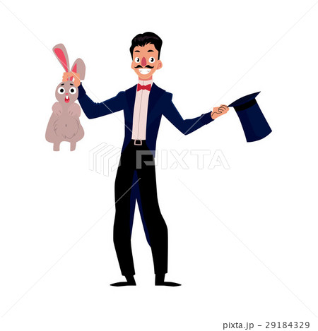 Magician, illusionist conjuring rabbit out of hat 29184329