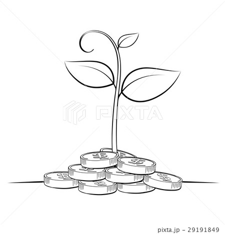 Tree money coin line drawing 29191849