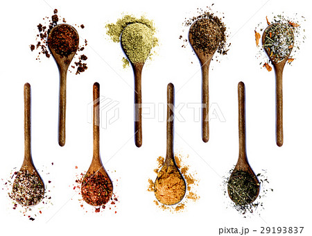 Collection of Spices in Wooden Spoons Collection of Spices in Wooden Spoons 29193837
