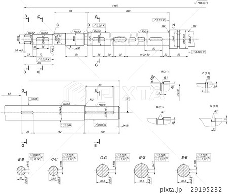 Expanded shaft sketch. Engineering drawing Expanded shaft sketch. Engineering drawing 29195232