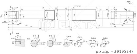 Expanded shaft sketch with chamfers and hatching Expanded shaft sketch with chamfers and hatching 29195247