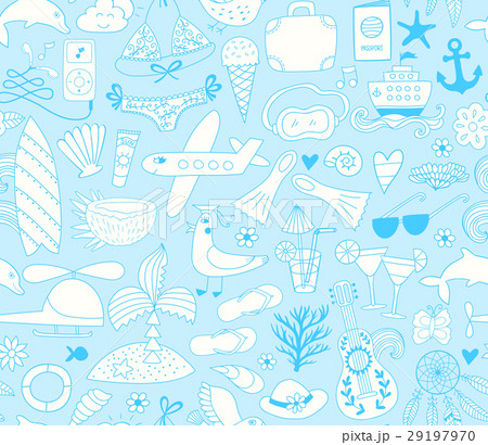 Summer vacation set doodle elements, seamless 29197970