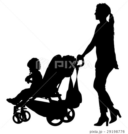 Black silhouettes Family with pram on white 29198776