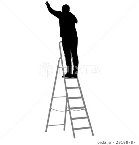 Silhouette Worker Climbing The Ladder のイラスト素材