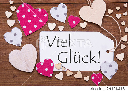 Label With Pink Heart, Viel Glueck Means Good Luck 29198818