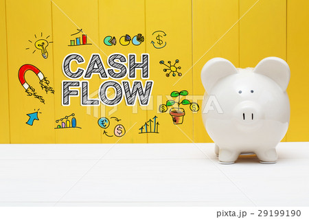 Cash Flow text with piggy bank Cash Flow text with piggy bank 29199190