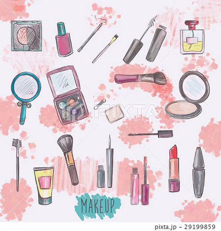 Makeup Products Set Hand Drawn Illustrationのイラスト素材