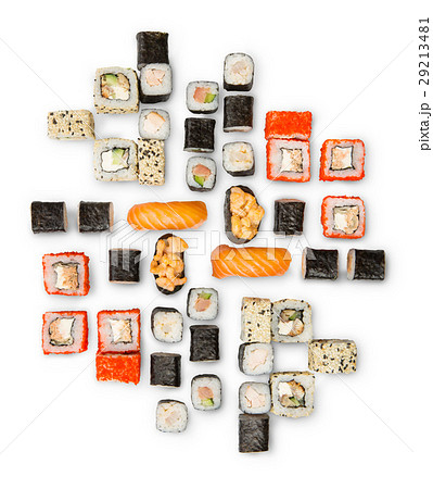 Set of sushi, maki and rolls isolated on white Set of sushi, maki and rolls isolated on white 29213481