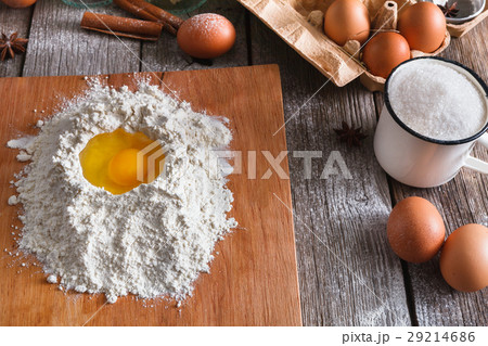 Cooking ingredients for baking, eggs and flour 29214686