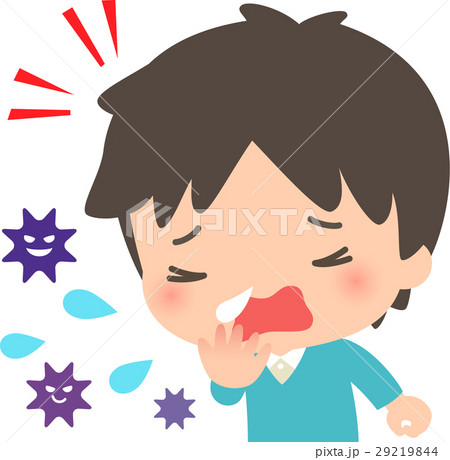 クシャミする男性と飛び散るウイルス 29219844