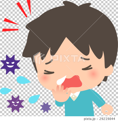 クシャミする男性と飛び散るウイルス 29219844