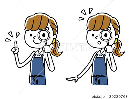 エプロン姿の女性:調べる、虫眼鏡 エプロン姿の女性:調べる、虫眼鏡 29220763