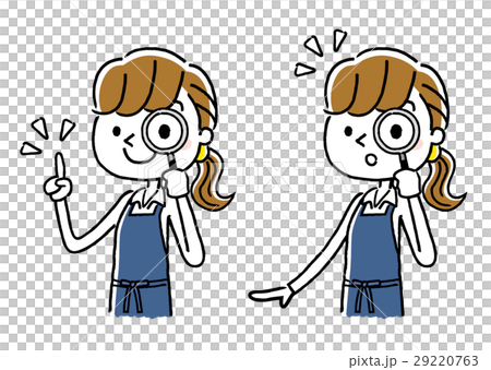 エプロン姿の女性:調べる、虫眼鏡 エプロン姿の女性:調べる、虫眼鏡 29220763