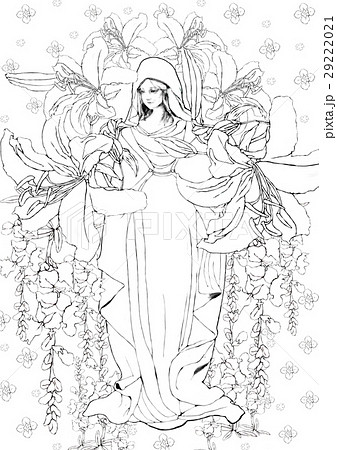 マリア像の塗り絵のイラスト素材