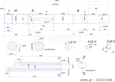 Engineering drawing of steel shaft 29223168