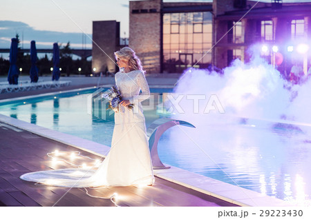 young bride in luxury wedding dress. evening young bride in luxury wedding dress. evening 29223430