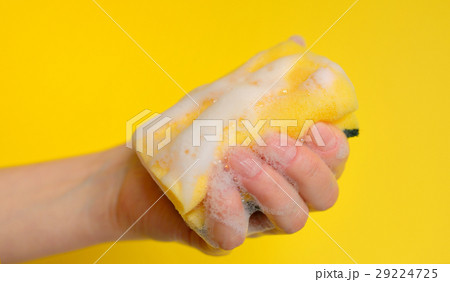 Hand with sponge with foam Hand with sponge with foam 29224725