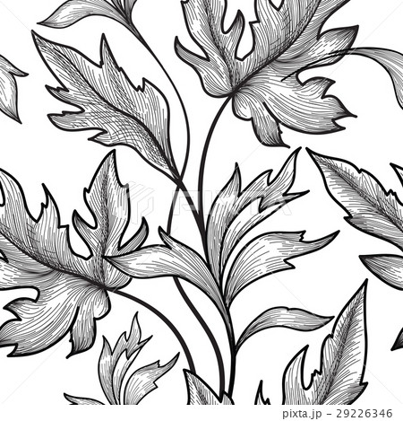 Floral seamless pattern Leaves engraved background Floral seamless pattern Leaves engraved background 29226346