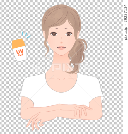 日焼け止めを塗る女性のイラスト素材