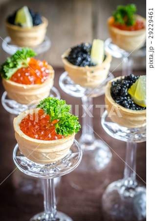 Sandwiches with black and red caviar Sandwiches with black and red caviar 29229461