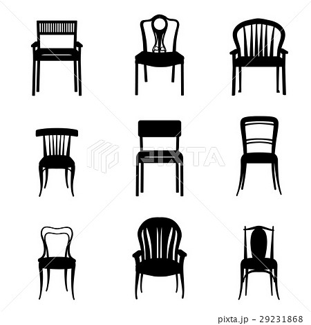 Chair Armchair Icon Set Furniture Retro Style Signのイラスト素材
