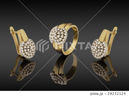 gold ring and earrings with diamonds 29232124