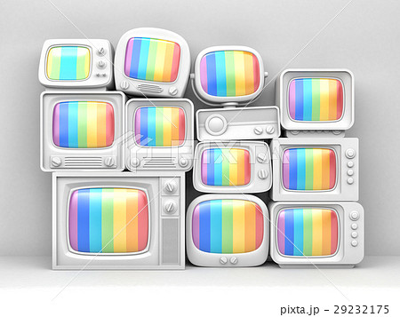 Pile of retro TV in standby - white toned Pile of retro TV in standby - white toned 29232175