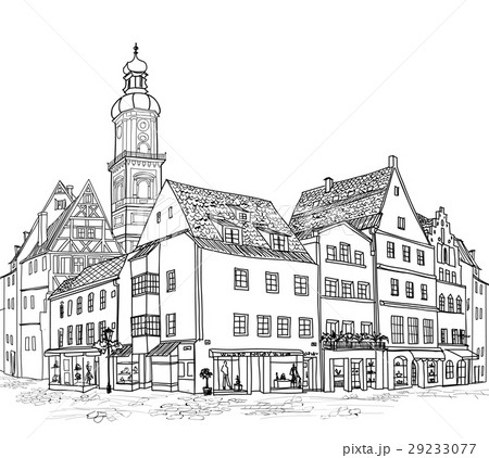 Street building, tower, cafe skyline Old city view Street building, tower, cafe skyline Old city view 29233077