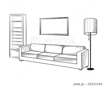 Stylish Furniture Living Reading Room Interior のイラスト素材
