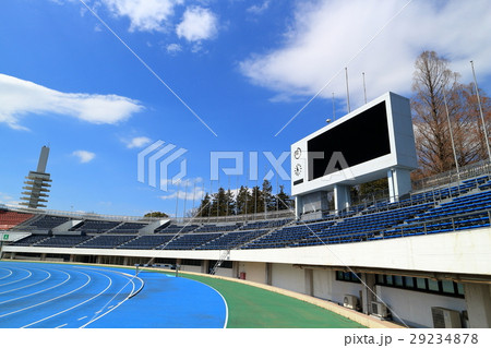 陸上競技場電光掲示板の写真素材