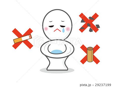 流してはいけない物と悲しむトイレのキャラクターのイラスト素材 29237199 Pixta