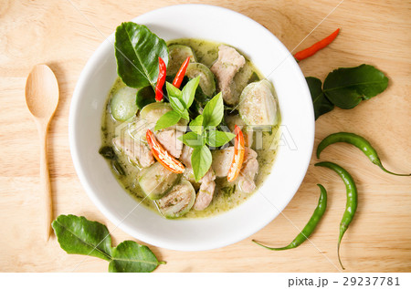 Thai food, Green curry pork in a bowl Thai food, Green curry pork in a bowl 29237781