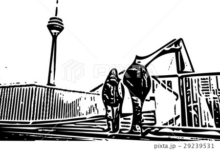 Black and white painting - Duesseldorf skyline 29239531