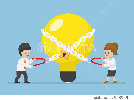 Businessman trying to Unlock Light Bulb of Idea 29239592