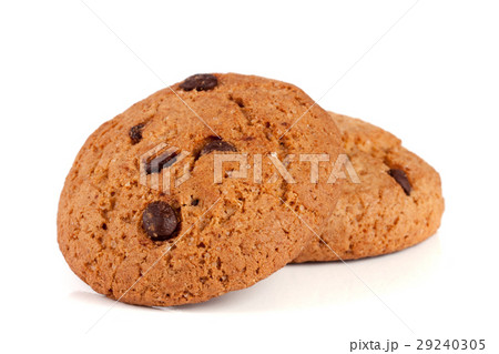 Oatmeal cookies with chocolate isolated on white 29240305